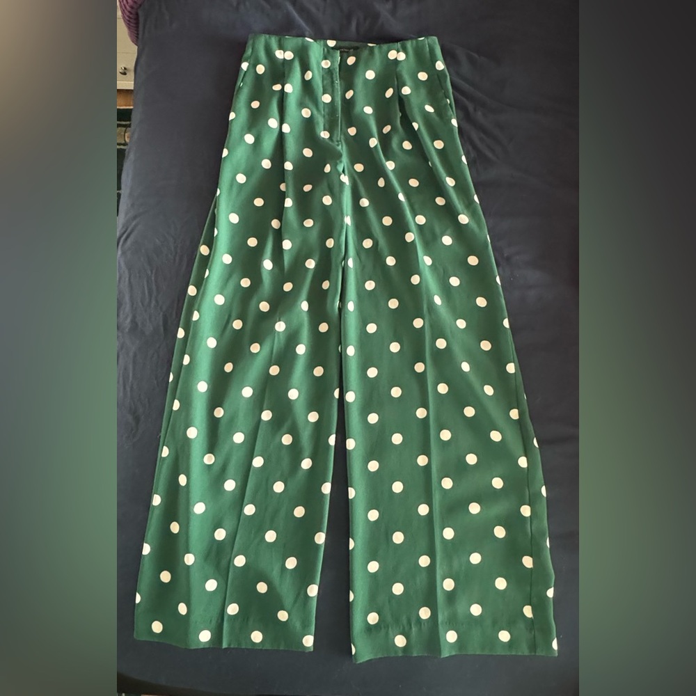 Ann Taylor Green and White Polka Dot Wide Leg Pants